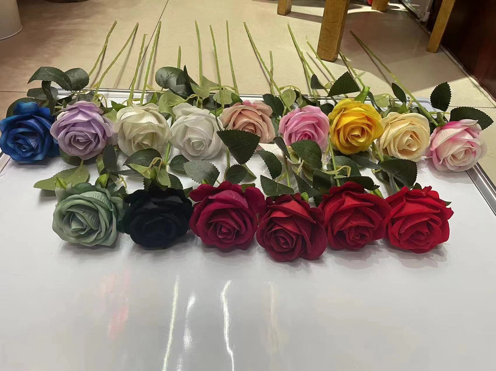 仿真花绒布单支仿真玫瑰婚礼仿真花客厅摆件假花绢花花束玫瑰花礼物道具 详情图2