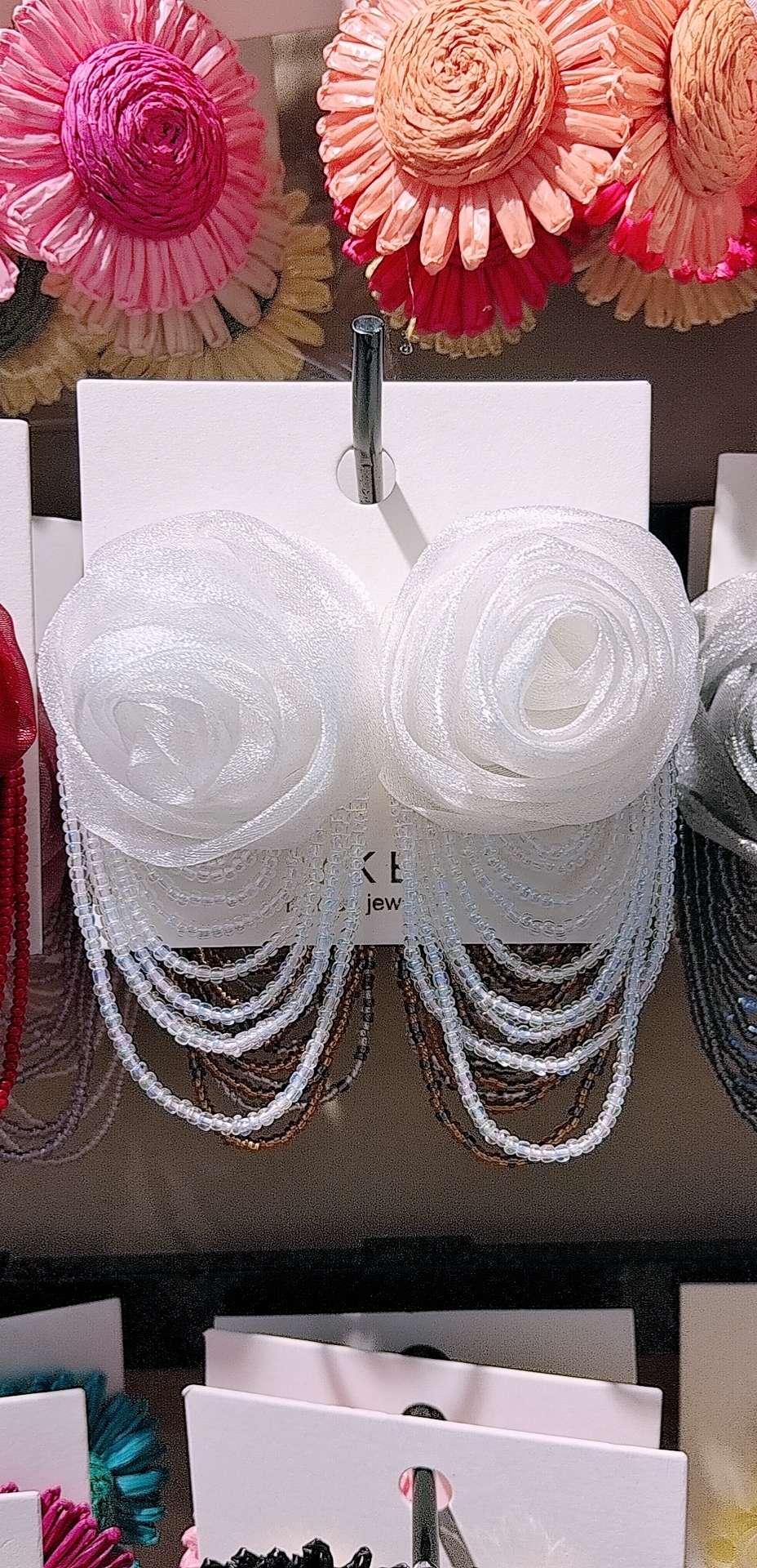 夏日仙气飘飘玫瑰花流苏耳环925银针夸张耳饰白底实物图