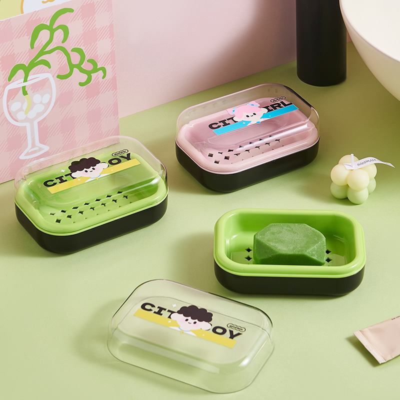 M04-Ml-8650 Household Dopamine Double-Layer Draining Portable Bathroom And Dormitory Multi-Functional Covered Soap Box