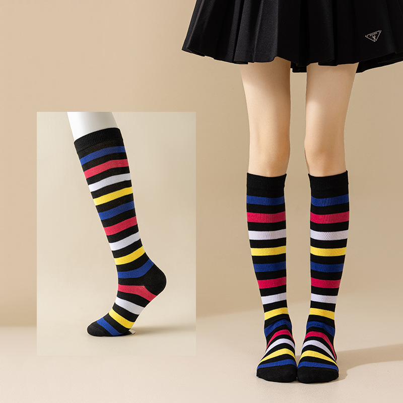 Rainbow mid-calf cotton socks detail image 5