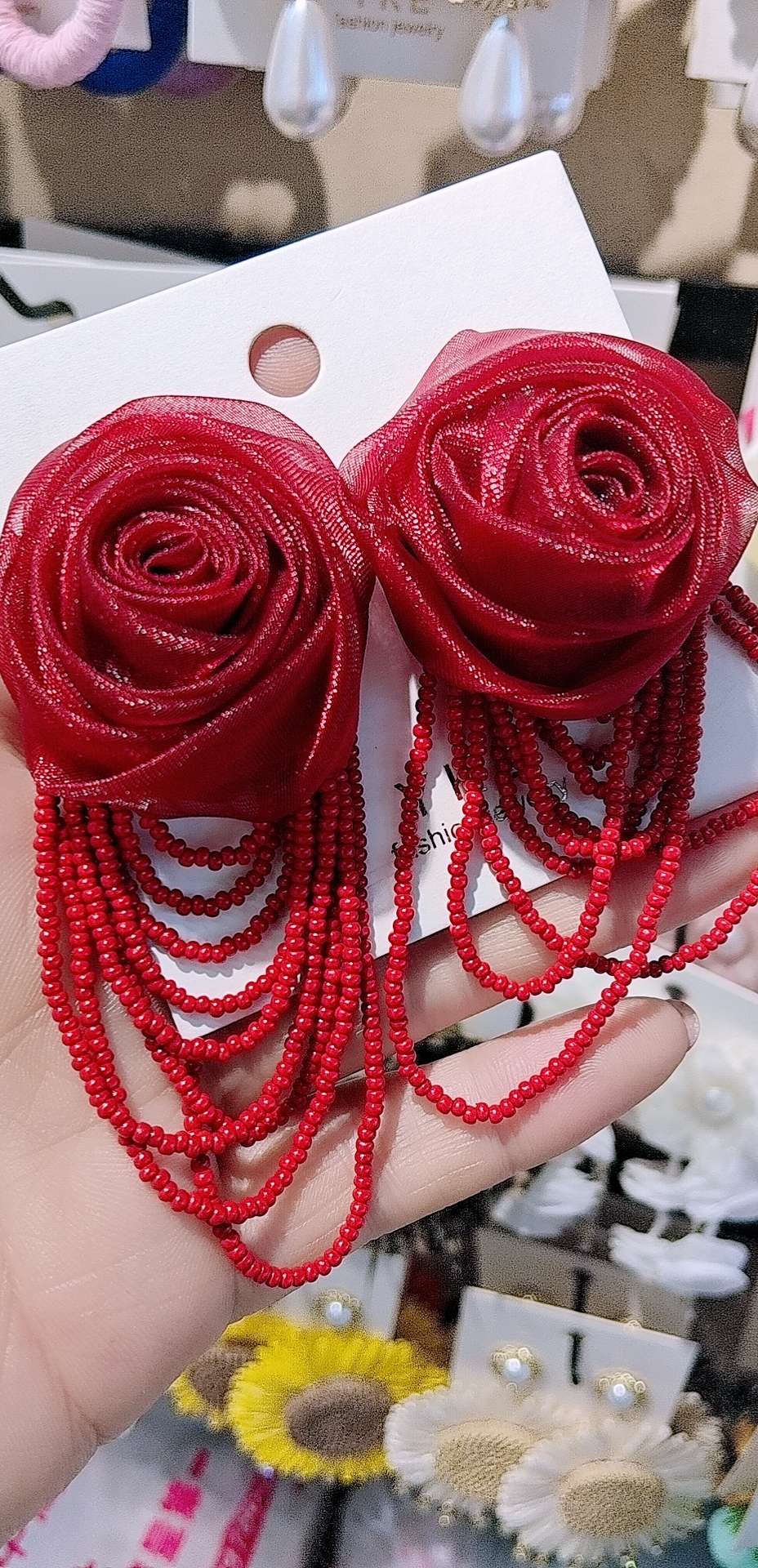 夏日仙气飘飘玫瑰花流苏耳环925银针夸张耳饰细节图