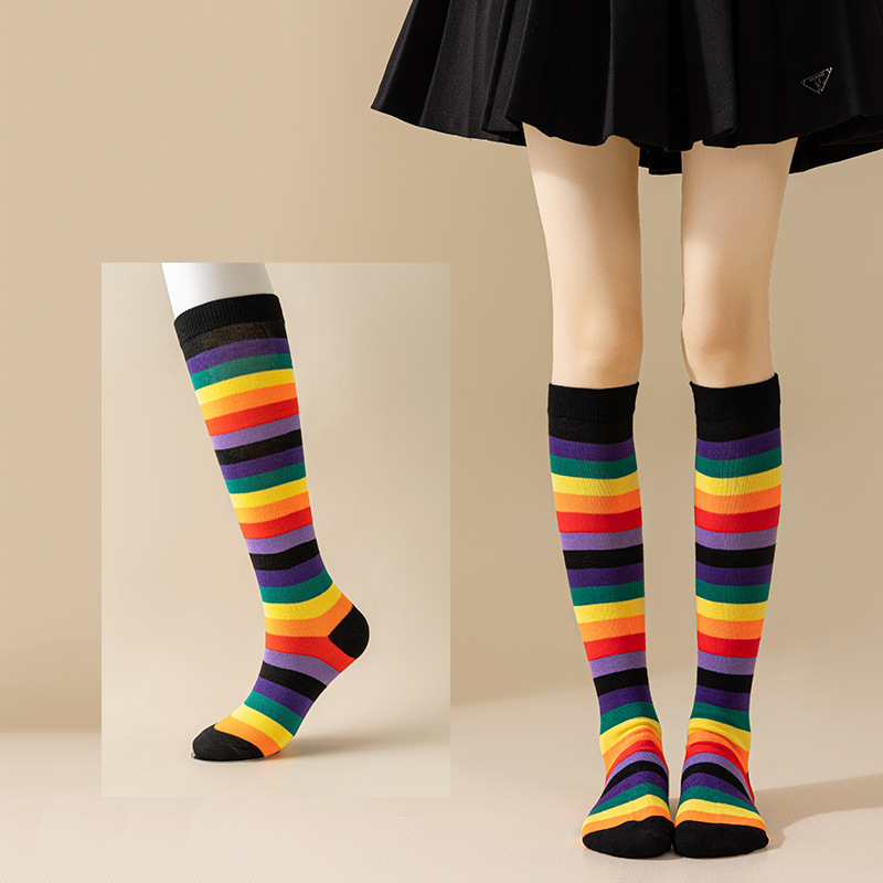 Rainbow mid-calf cotton socks detail image 8