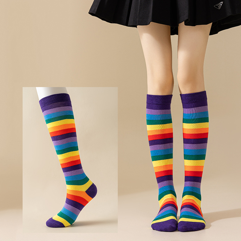 Rainbow mid-calf cotton socks detail image 7
