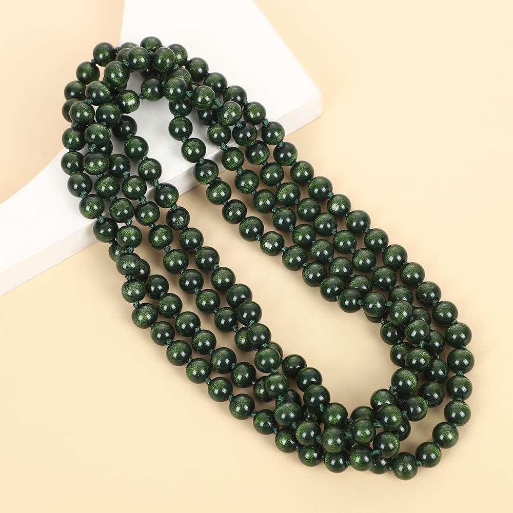 New imitation cat's eye green sand gold women's knotted necklace, multi-layered long sweater chain, clothing women's accessories wholesale necklace details Picture