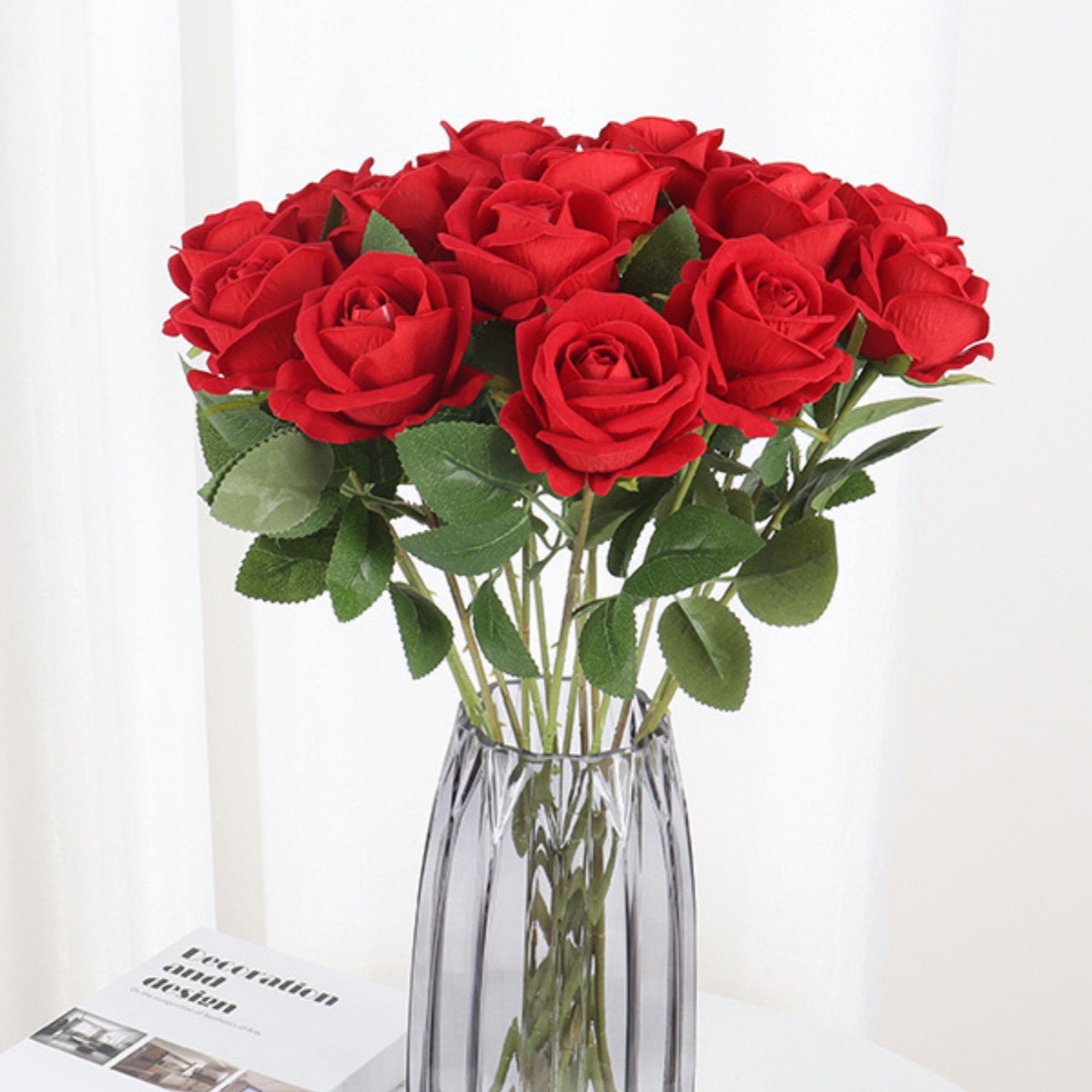 仿真花绒布单支仿真玫瑰婚礼仿真花客厅摆件假花绢花花束玫瑰花礼物道具 细节图