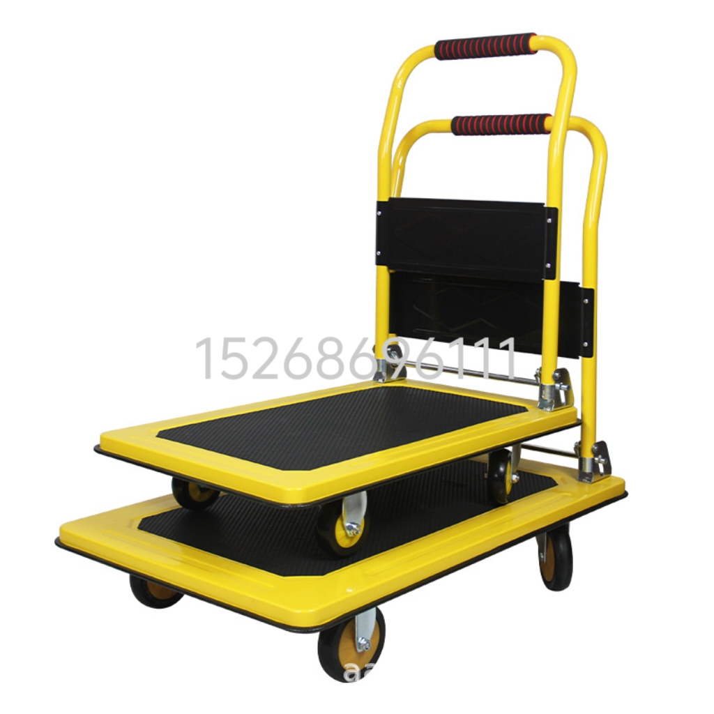 Thickened steel plate silent flat cart, handcart, handling cart, small cart, folding, lightweight, household and office small cart, handcart