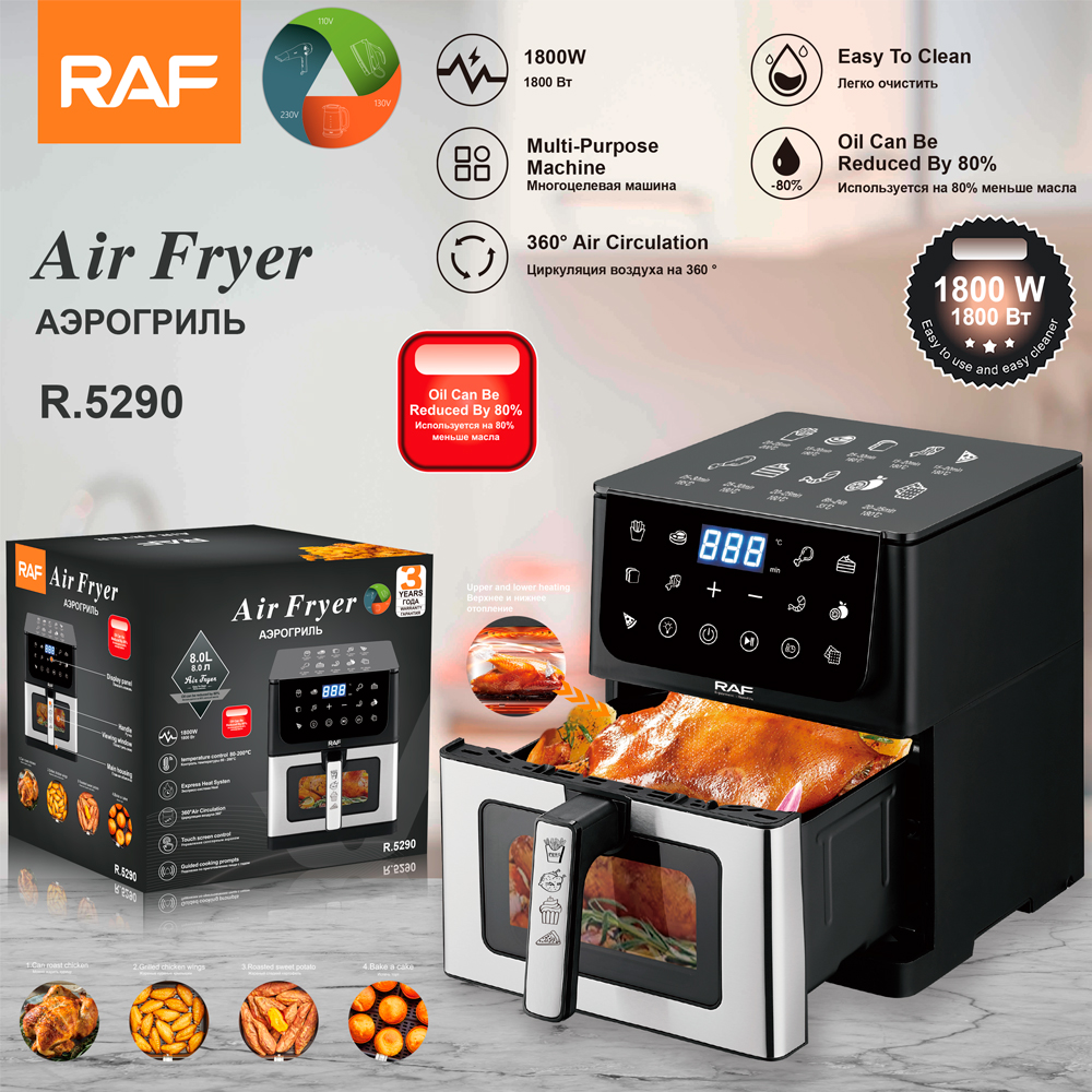 RAF European Standard cross-border air fryer 8L large-capacity touch screen smart household oil-free fryer with top and bottom heating full figure