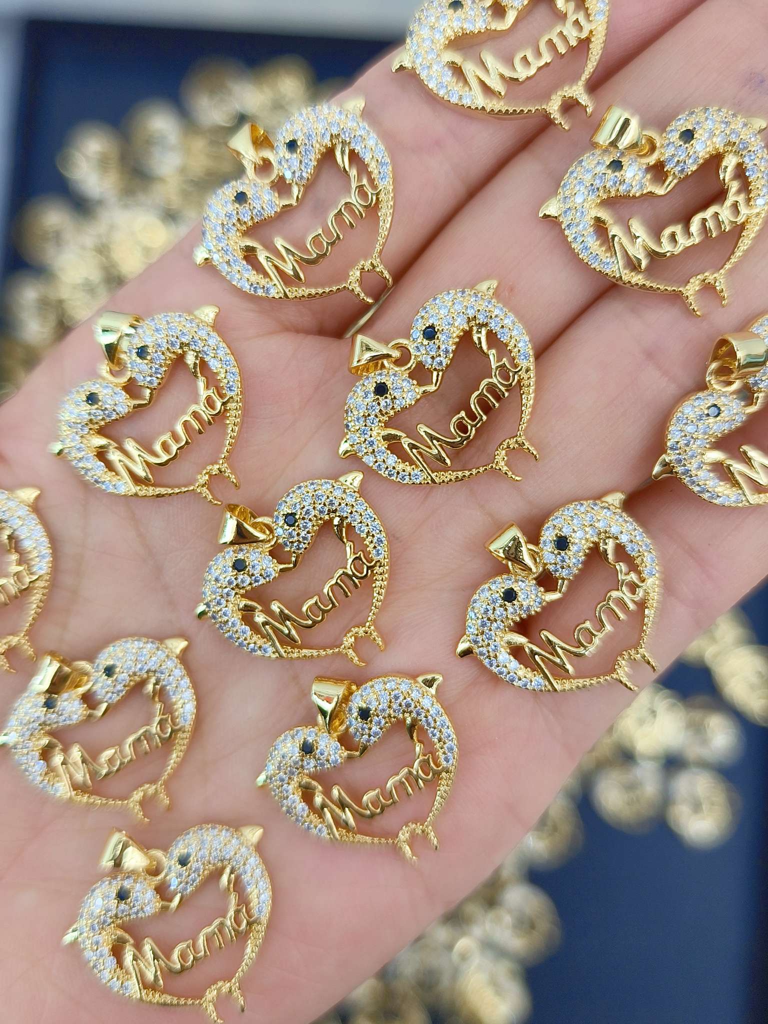 欧美跨境饰品微镶锆石妈妈款铜镀真金高保色配件