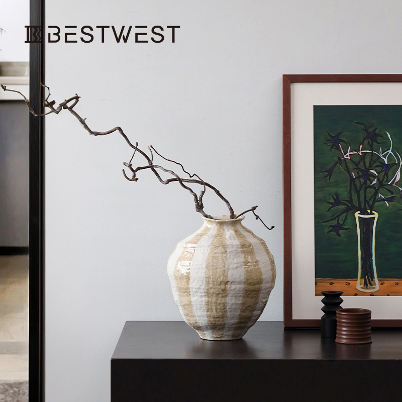 创意陶瓷花瓶中式陶罐摆件水养插花复古小口径花器餐桌装饰高级感