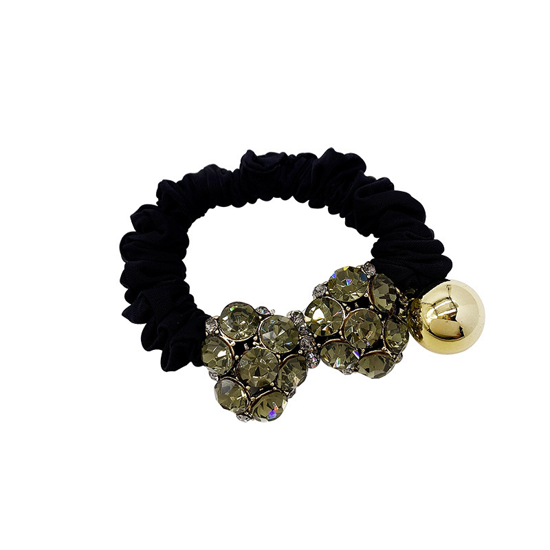 A new retro and fashionable Korean style with a bow tie full of diamonds and a French large intestine hair band. A simple ponytail for women with hair bands Item Picture