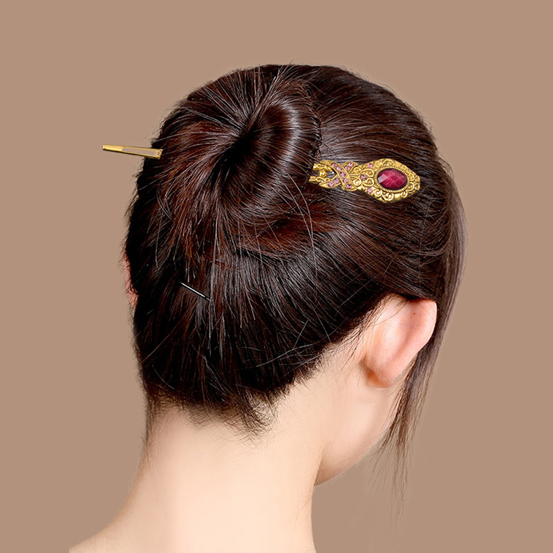 简约古典旗袍盘发发簪女日常百搭复古发钗簪子古风汉服宫廷发饰品 白底实物图