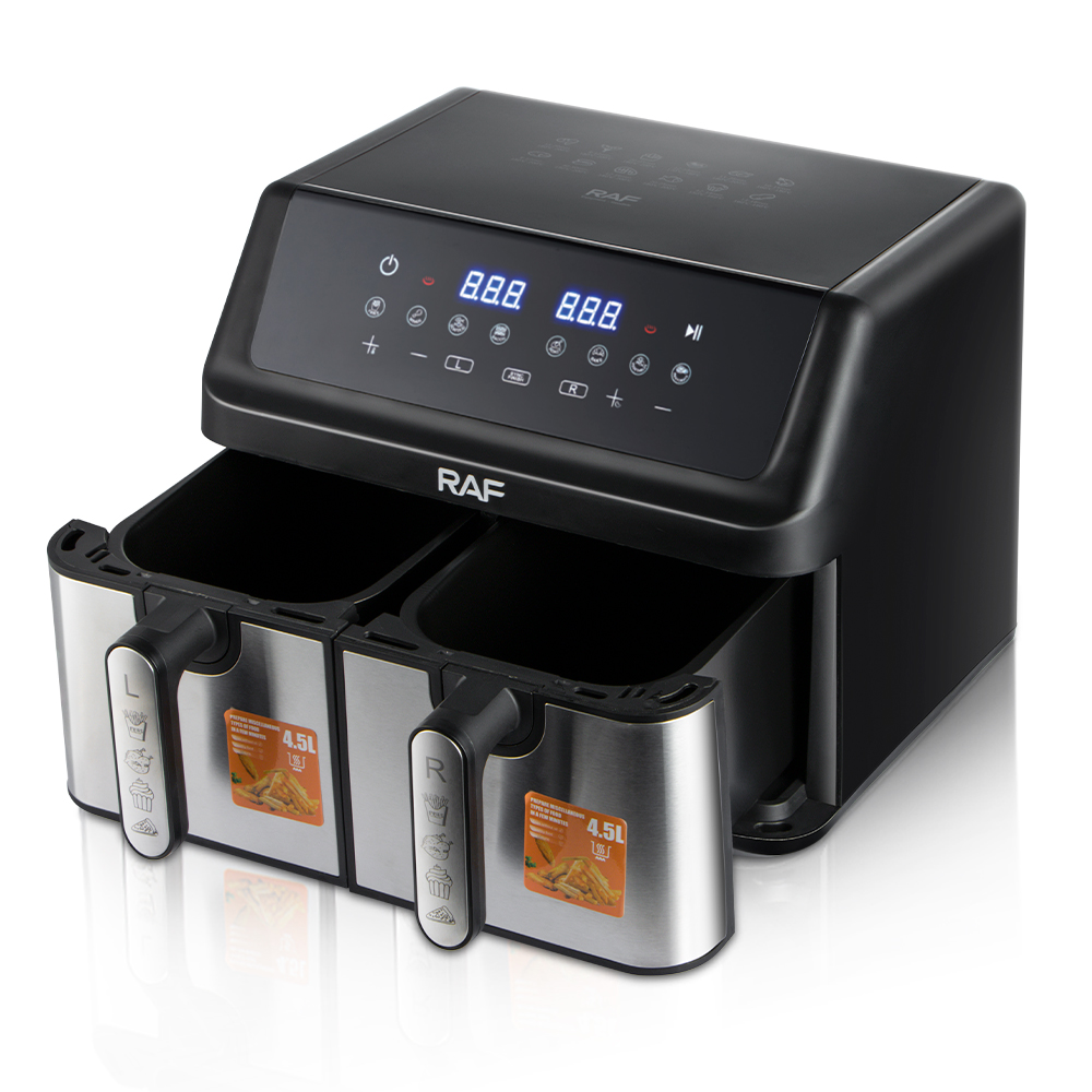 RAF European-standard cross-border double-chamber air fryer with 9L large capacity, multi-functional double-pot and double-basket smart touch screen R.5382 Specification drawing