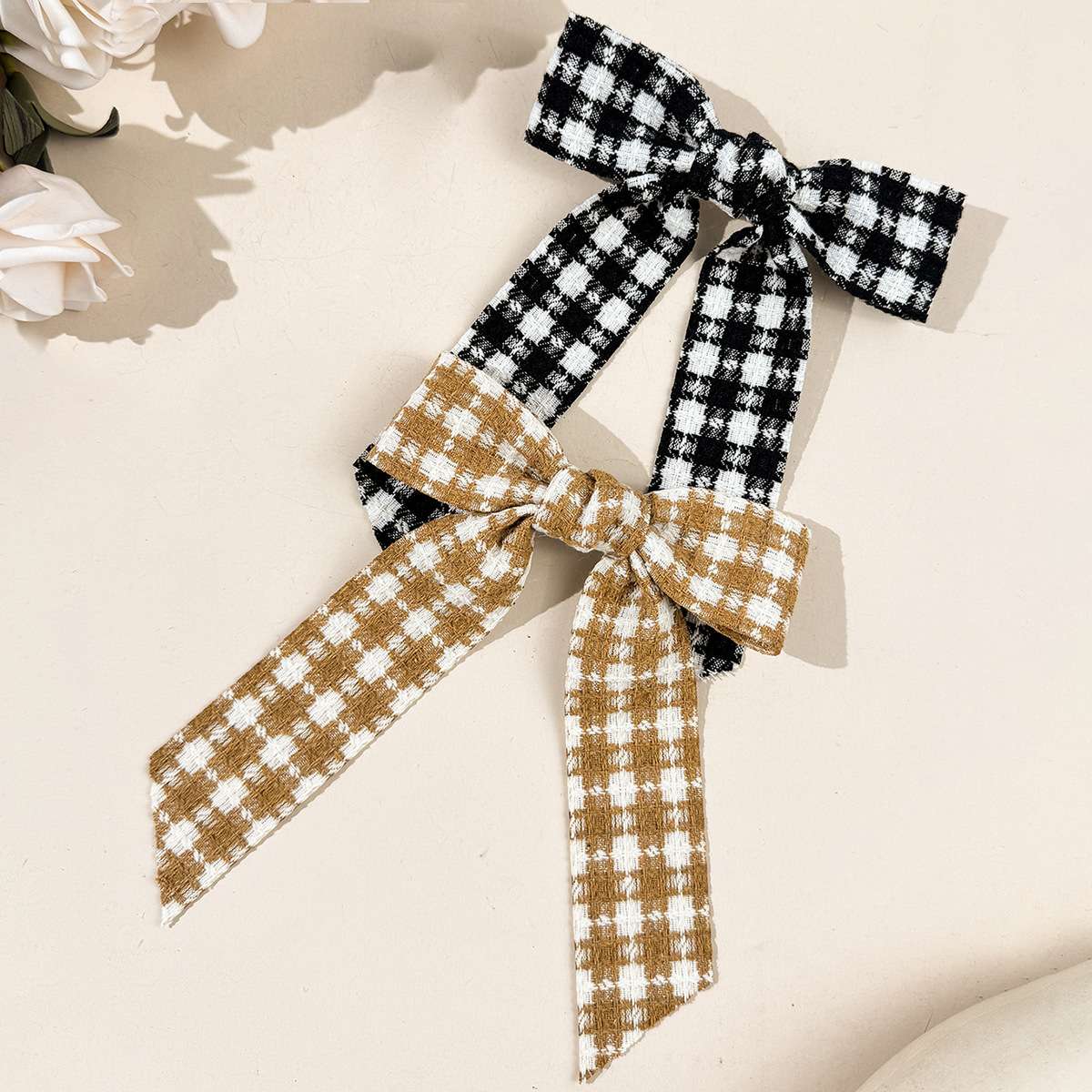 Chanel style thousand-bird checkered bow ribbon hair clip for women, fashionable, elegant, versatile and high-end. Exclusive cross-border Amazon sale detail image 2