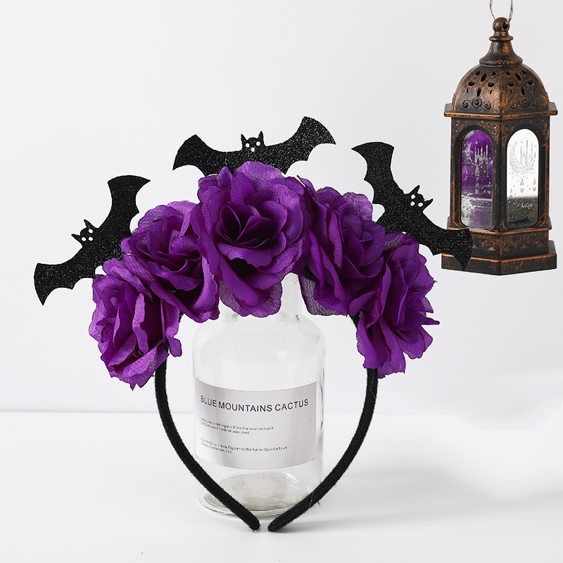 万圣节玫瑰花装饰发箍5花小蝙蝠发箍派对发饰游乐园装扮详情6