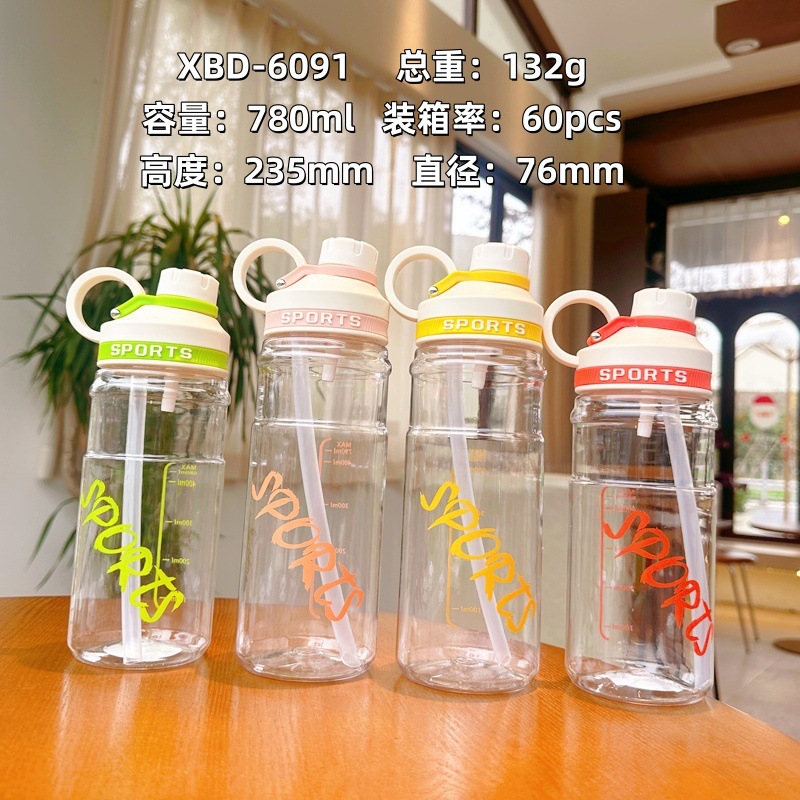 X152-Xbd-6090 Summer Portable And Simple Water Cup, High Appearance Level For Boys And Girls, Double-Drinking Straw Cup, Household Anti-Drop Plastic Cup For Students undefined
