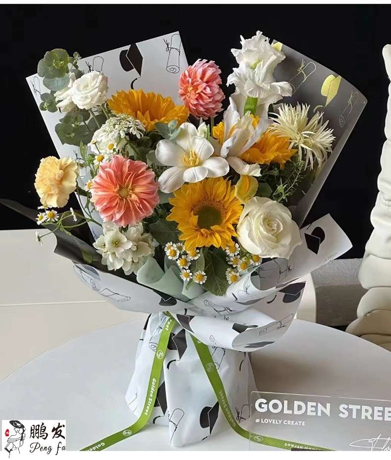 Pengfa Packaging Factory Store Graduation Season Waterproof Bow, book roll, flower wrapping paper, College entrance examination Doctoral cap, sunflower bouquet wrapping paper, Special flower wrapping paper for flower art and flower shops, thickened waterproof Korean plain paper, flower bouquet wrapping paper detail image 9