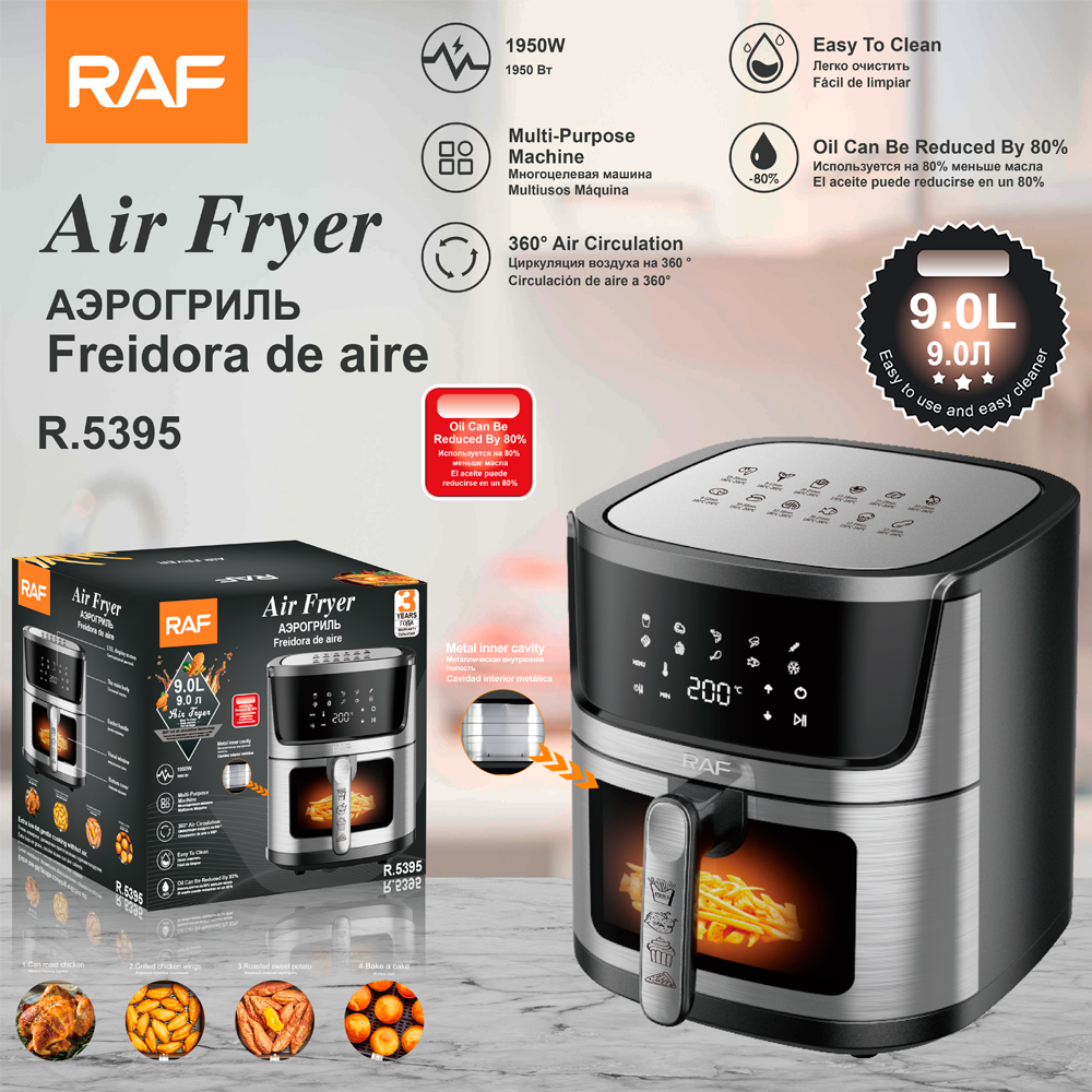 RAF European standard cross-border 9L air fryer, large-capacity, multi-functional, intelligent household digital display electric fryer, air circulation