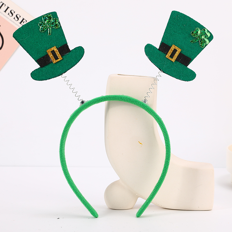 爱尔兰节发箍绿色三叶草头箍 圣帕特里克节日发扣小帽子发箍详情7