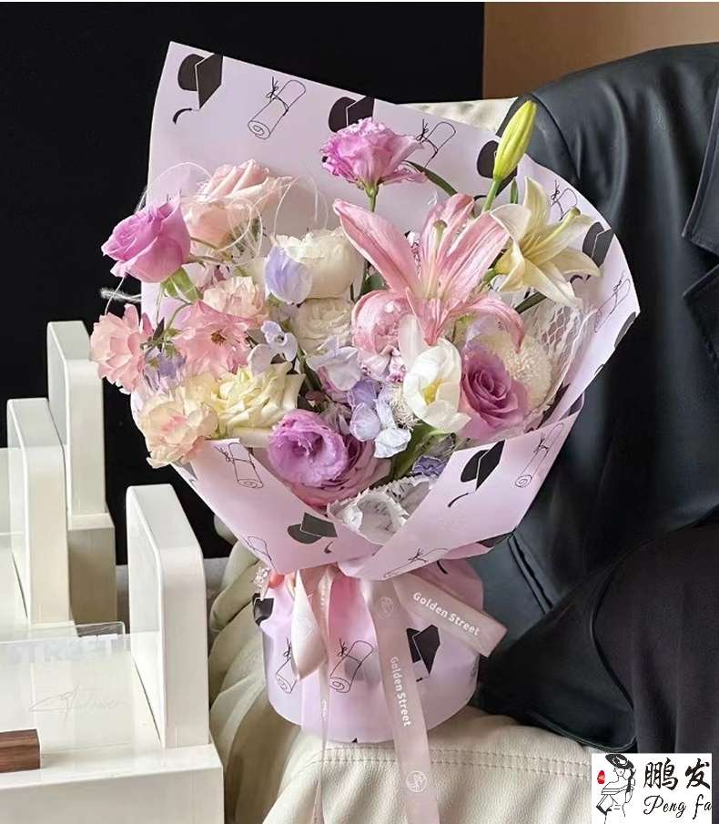 Pengfa Packaging Factory Store Graduation Season Waterproof Bow, book roll, flower wrapping paper, College entrance examination Doctoral cap, sunflower bouquet wrapping paper, Special flower wrapping paper for flower art and flower shops, thickened waterproof Korean plain paper, flower bouquet wrapping paper Specification image
