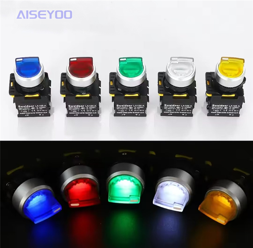 Self-locking and self-resetting waterproof knob button switch with light, two-position and three-position selection conversion rotary switch, 22MM waterproof power knob switch Item Picture