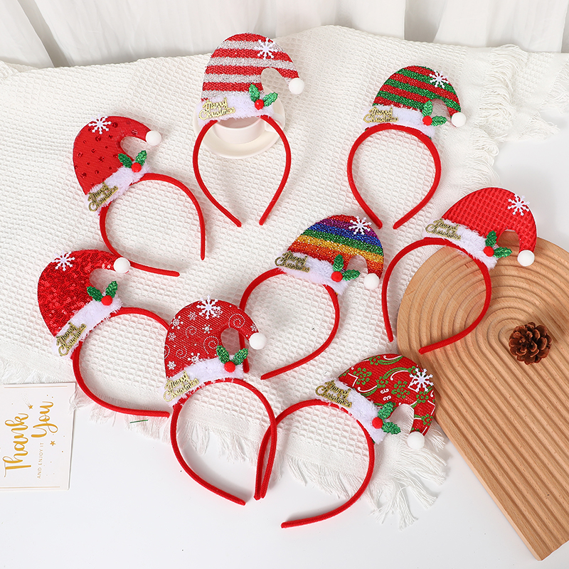 新款热卖圣诞帽子铃铛圣诞树发箍儿童节日派对头饰礼品装饰品图