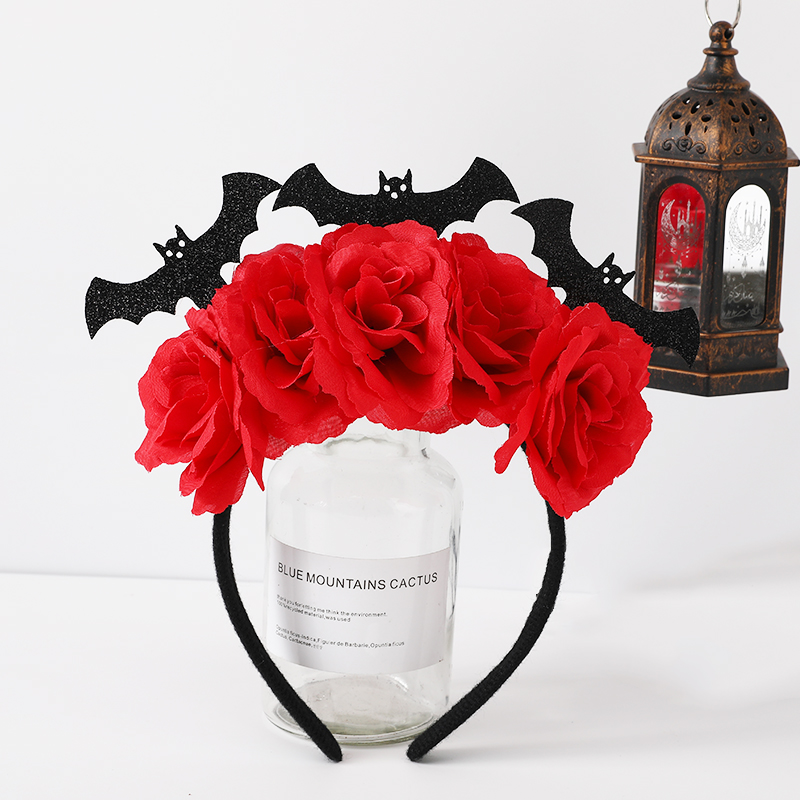 万圣节玫瑰花装饰发箍5花小蝙蝠发箍派对发饰游乐园装扮