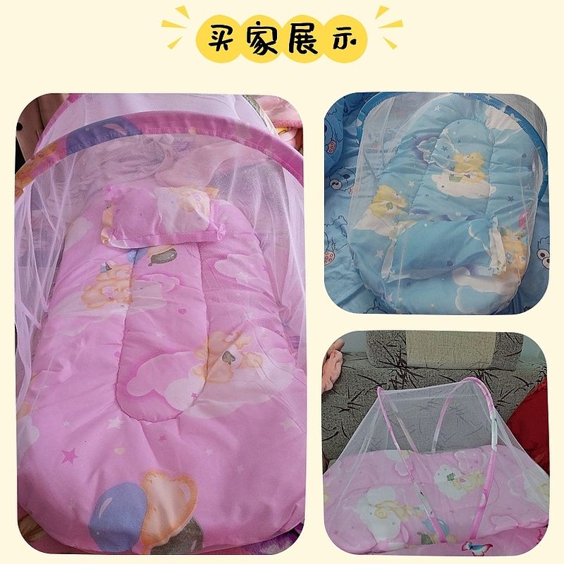 夏季棉垫枕头三件套可折叠婴儿宝宝蚊帐免安装有底蚊帐罩婴儿床批发
