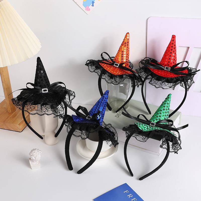 万圣节头箍南瓜派对女巫帽装饰用品亮片巫婆帽发箍发饰详情1