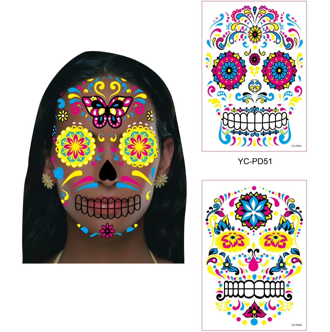 Halloween Fluorescent Halloween Death Tattoo stickers Face stickers, ghostly party face stickers, waterproof tattoo stickers