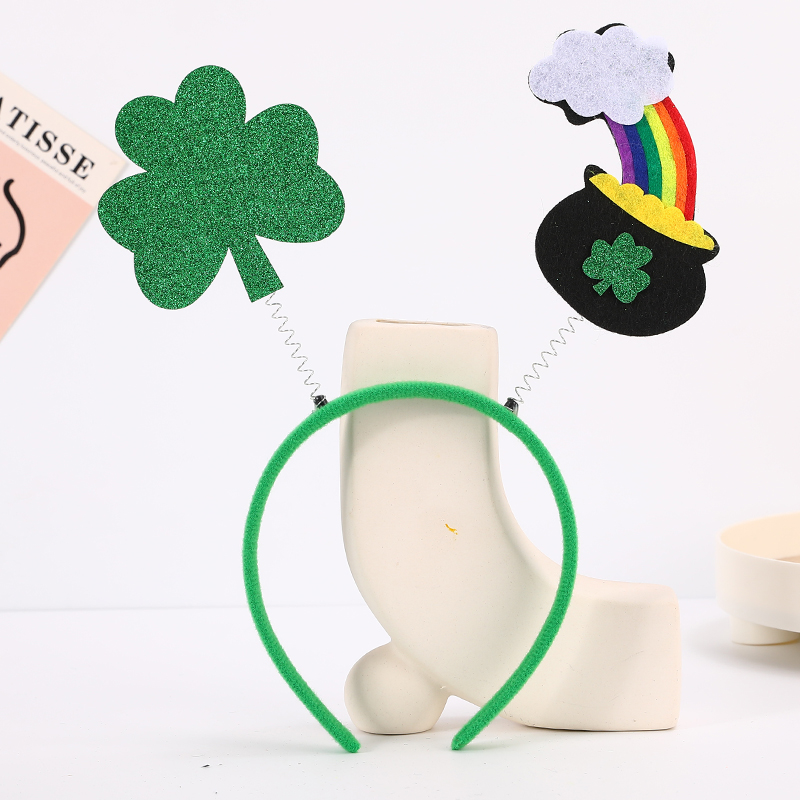 爱尔兰节发箍绿色三叶草头箍 圣帕特里克节日发扣小帽子发箍详情3