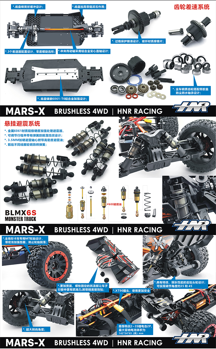 RC 1/8鸿诺HNR H9901遥控无刷四驱大脚车6S无刷越野车 暴力空翻车车模玩具车工程车 合金车 模型车 儿童玩具详情6