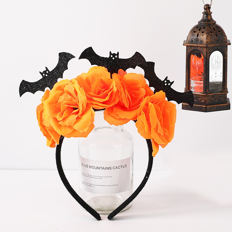 万圣节玫瑰花装饰发箍5花小蝙蝠发箍派对发饰游乐园装扮详情4