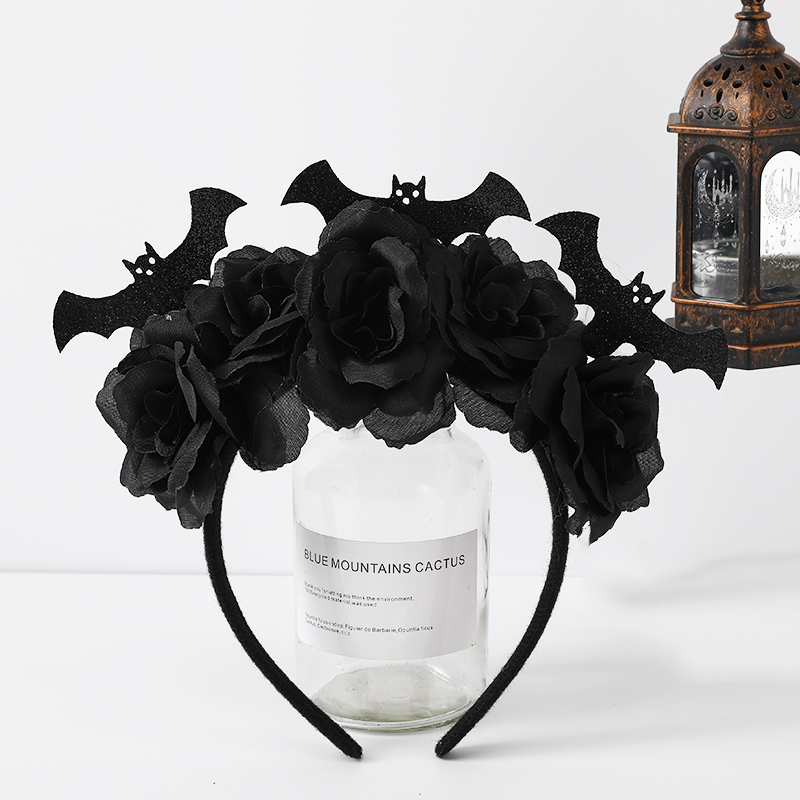 万圣节玫瑰花装饰发箍5花小蝙蝠发箍派对发饰游乐园装扮详情2