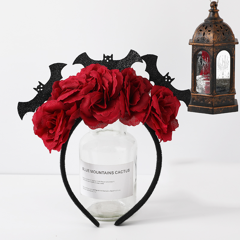 万圣节玫瑰花装饰发箍5花小蝙蝠发箍派对发饰游乐园装扮细节图