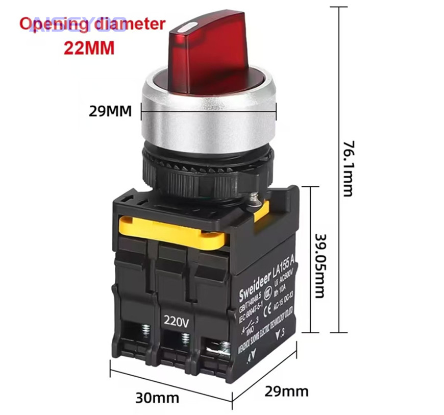 Self-locking and self-resetting waterproof knob button switch with light, two-position and three-position selection conversion rotary switch, 22MM waterproof power knob switch details Picture