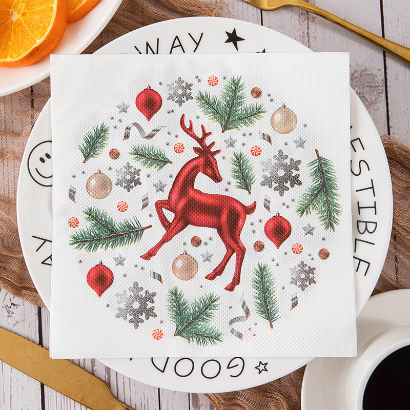 Wholesale of new cross-border Christmas holiday decorative printed napkins, reindeer square towels, party LOGO printed tissues