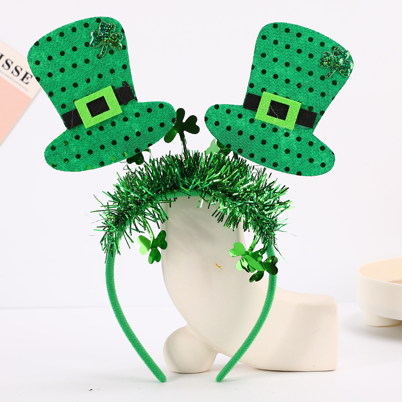 爱尔兰节发箍绿色三叶草头箍 圣帕特里克节日发扣小帽子发箍详情2
