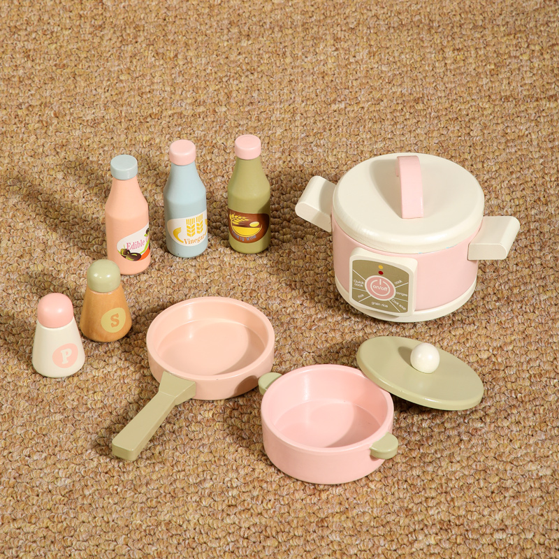 Wooden children's kitchen toys play home simulation kitchenware Chiechle set girls toy gift box multi-functional pink green kitchen oven refrigerator washing machine Application Scenario