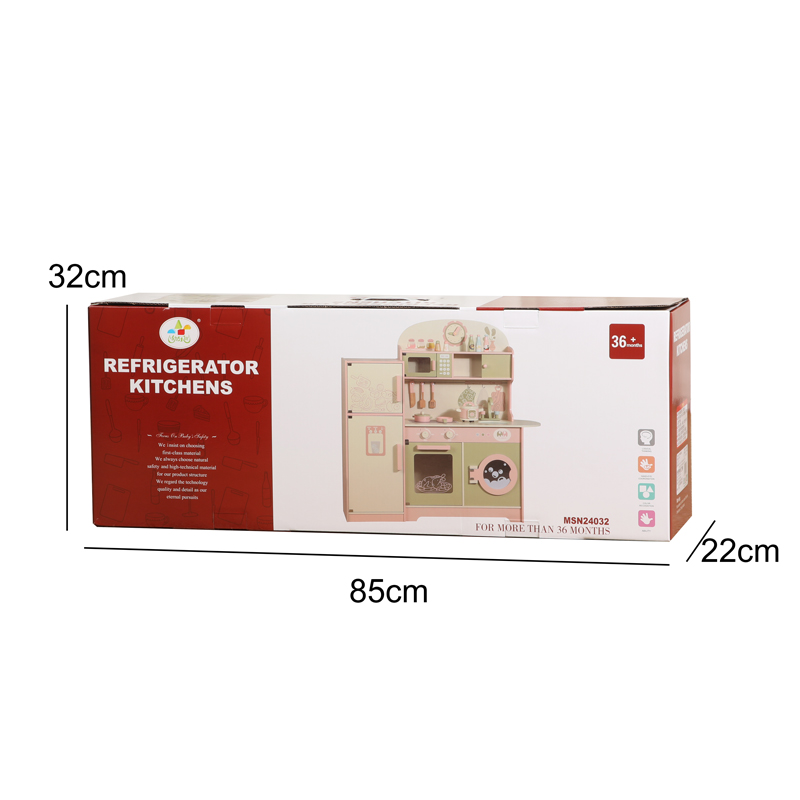 Wooden children's kitchen toys play home simulation kitchenware Chiechle set girls toy gift box multi-functional pink green kitchen oven refrigerator washing machine Item Picture