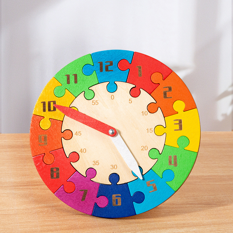 Children's clock jigsaw early education time color cognition kindergarten primary school teaching AIDS Enlightenment educational toys Wood four colors optional export CPC CE certificate Item Picture