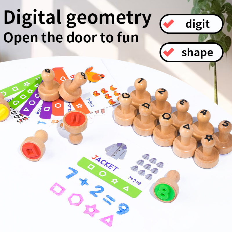 Children's cartoon pattern Seal Toy Creative Fun Alphanumeric Shape Seal Solid Wood Cute animal Alphabet Cognition Seal Export CPC EN71 Certificate Specification drawing
