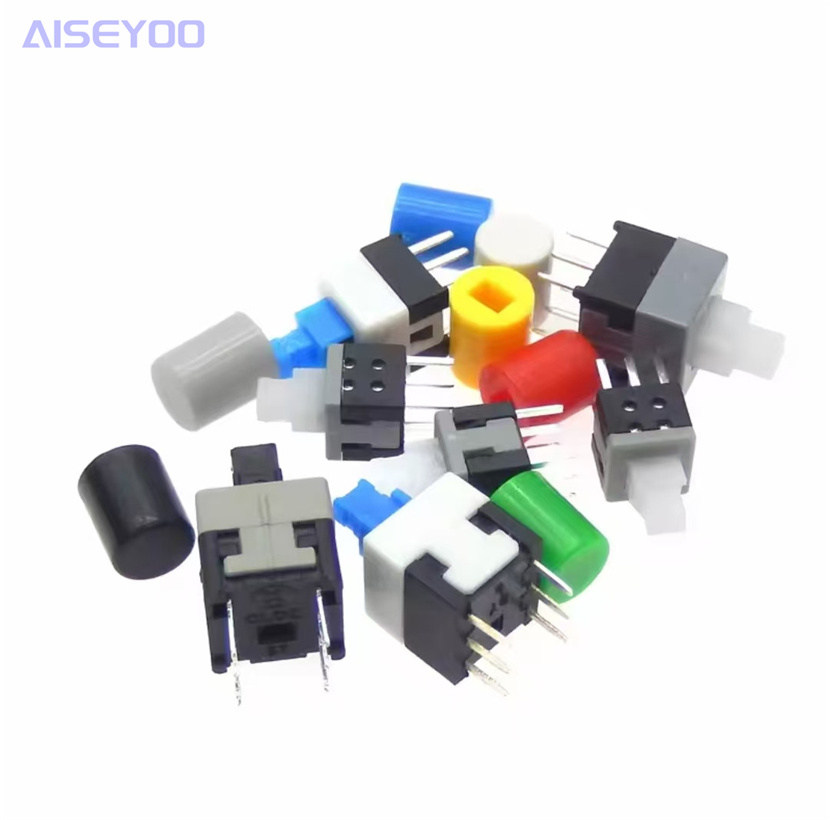 Six-pin push-button switch, 5.8*5.8, 7*7, 8*8, 8.5* 8.5mm, self-locking, lock-free switch, 6-pin push-button switch with key cap, push-button switch Item Picture