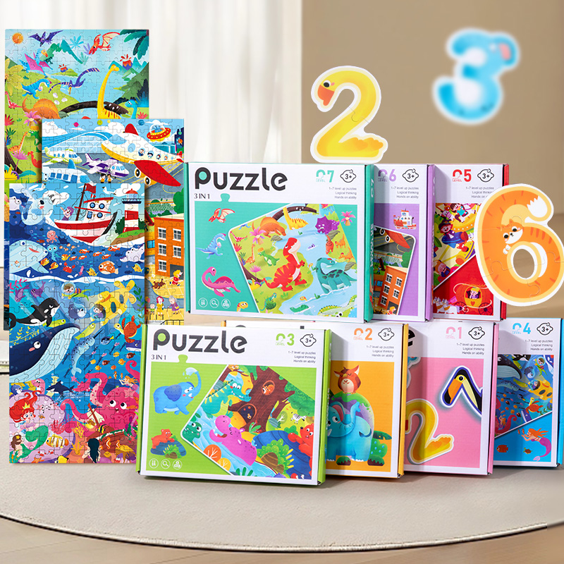 New children's advanced puzzle 3-6 years old kindergarten boys and girls gift prize Enlightenment early education educational toys export CPC CE Certificate Digital animal 7 optional full figure