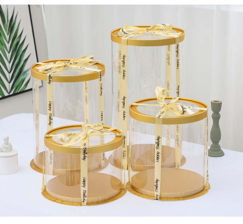 金色圆形透明蛋糕盒子4四6六8八10十12寸单双层三层生日蛋糕包装盒详情14