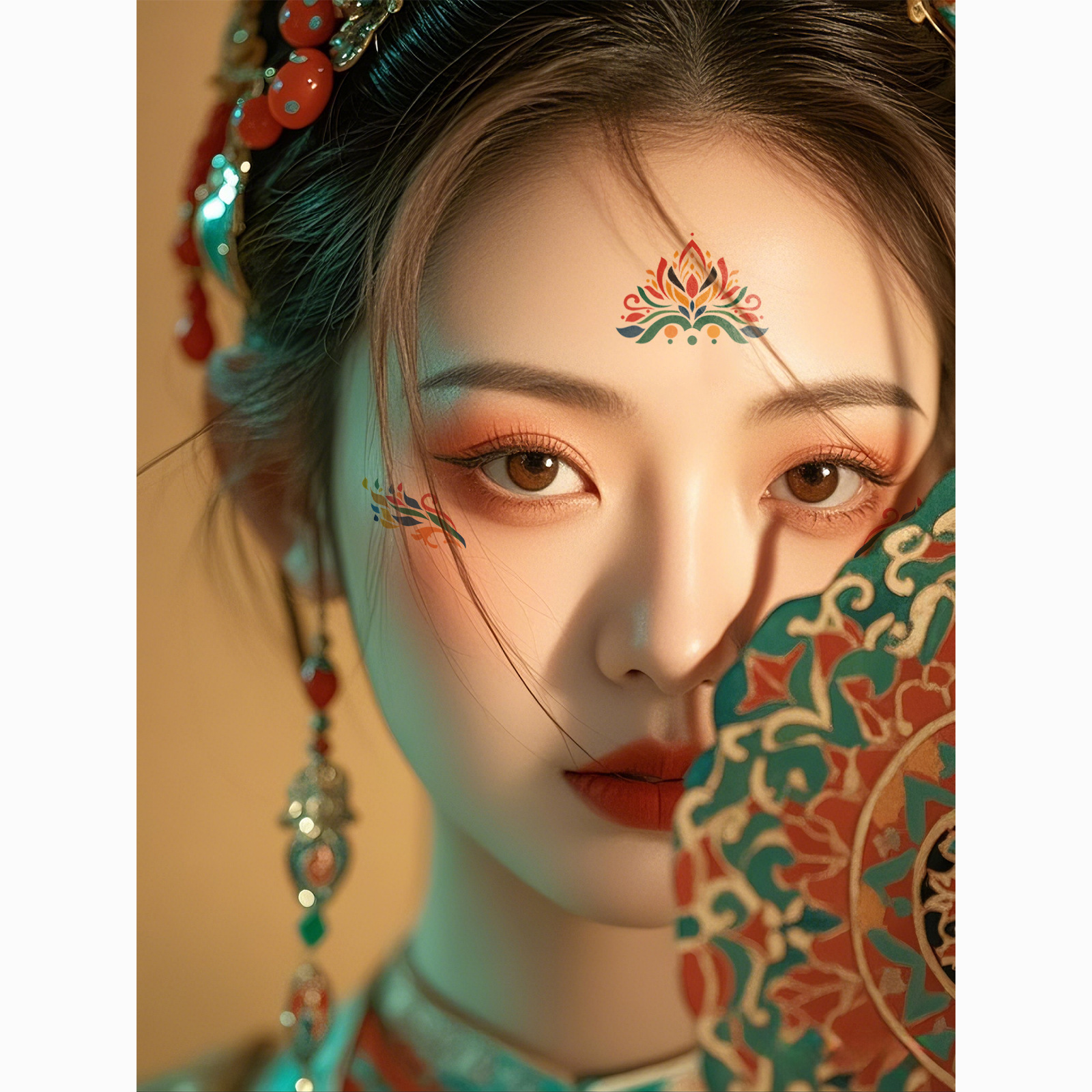 敦煌飞天眉心贴纸面部彩绘配饰儿童女舞台古国风汉服额头眉心贴