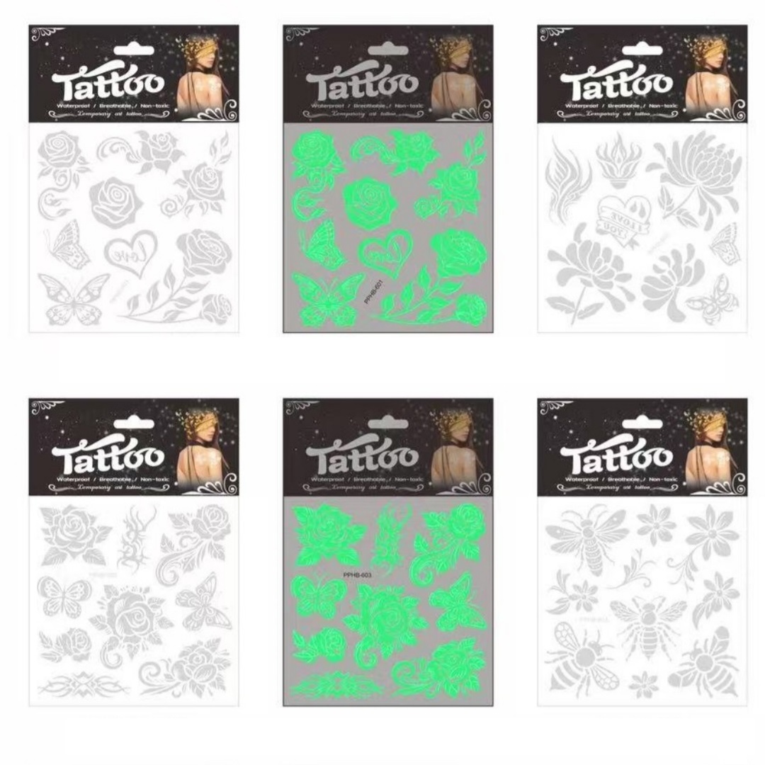 Luminous tattoo stickers, luminous gold powder stickers, cartoon fun stickers, tattoo stickers