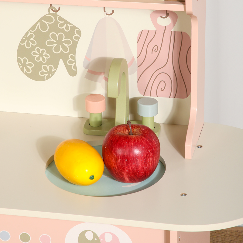 Wooden children's kitchen toys play home simulation kitchenware Chiechle set girls toy gift box multi-functional pink green kitchen oven refrigerator washing machine Specification drawing