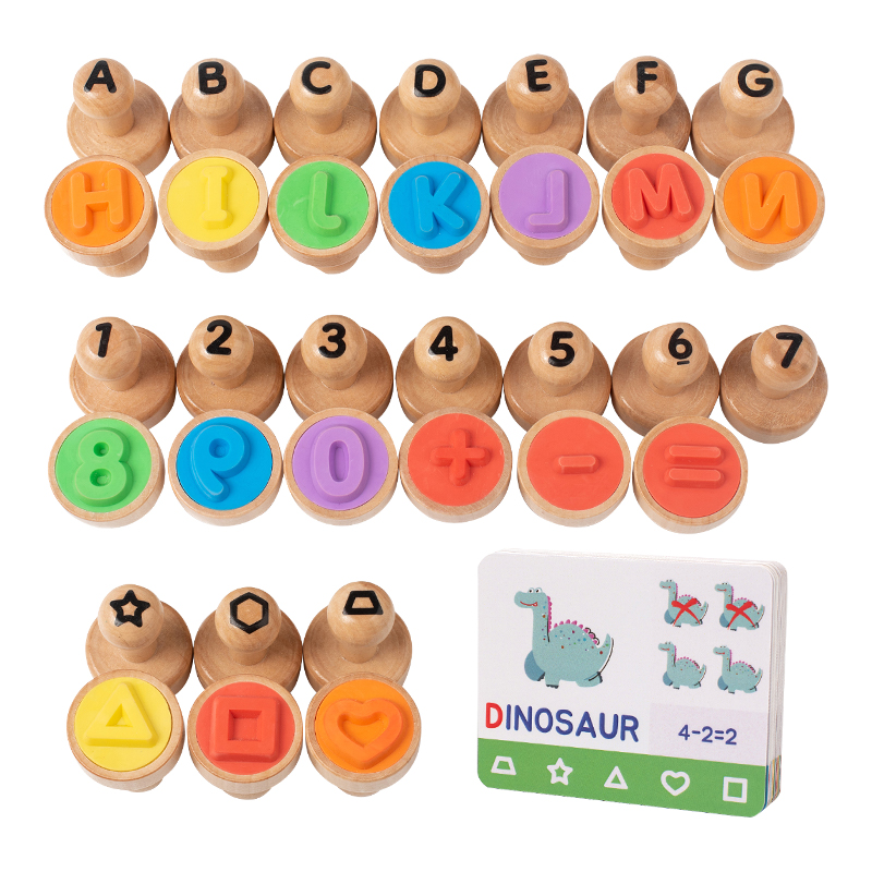 Children's cartoon pattern Seal Toy Creative Fun Alphanumeric Shape Seal Solid Wood Cute animal Alphabet Cognition Seal Export CPC EN71 Certificate Item Picture