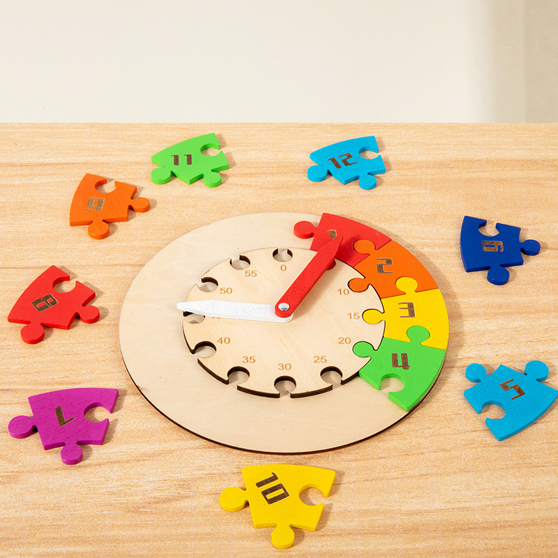 Children's clock jigsaw early education time color cognition kindergarten primary school teaching AIDS Enlightenment educational toys Wood four colors optional export CPC CE certificate details Picture
