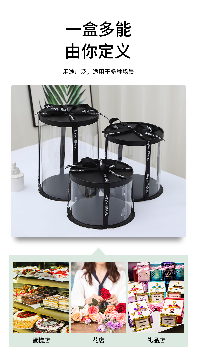 金色圆形透明蛋糕盒子4四6六8八10十12寸单双层三层生日蛋糕包装盒详情6